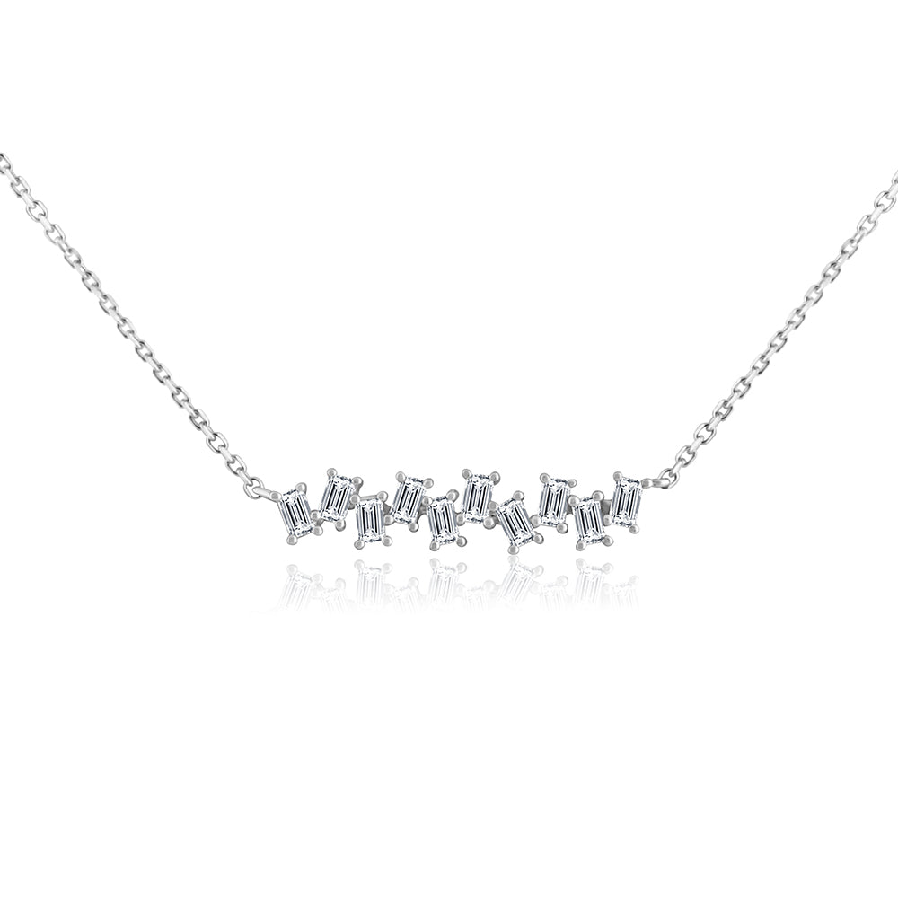 Baguette Diamond Stagger Necklace White Gold