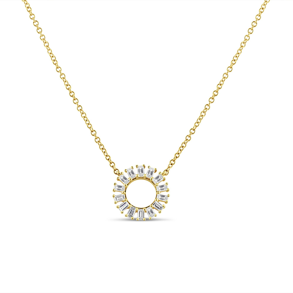 Baguette Diamond Circle Necklace Yellow Gold