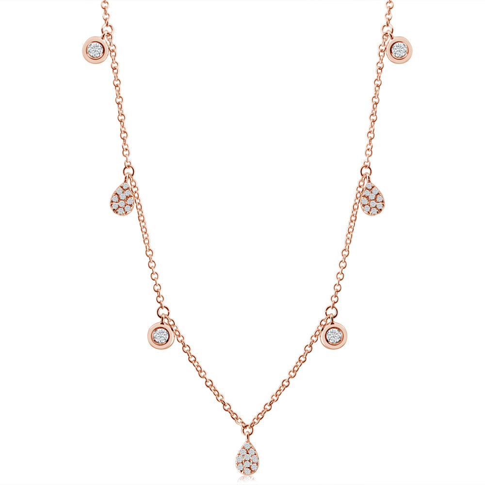 Diamond Drops and Bezel Diamond Necklace Rose Gold