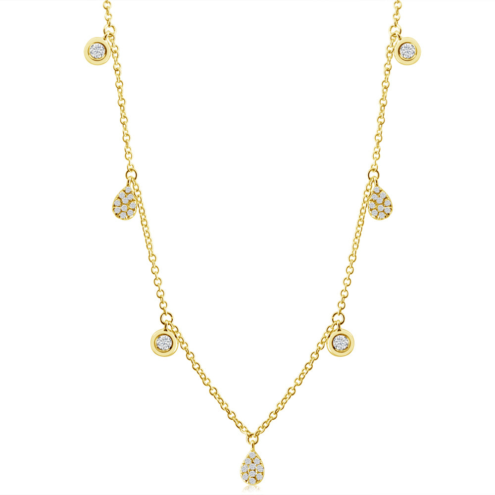 Diamond Drops and Bezel Diamond Necklace Yellow Gold