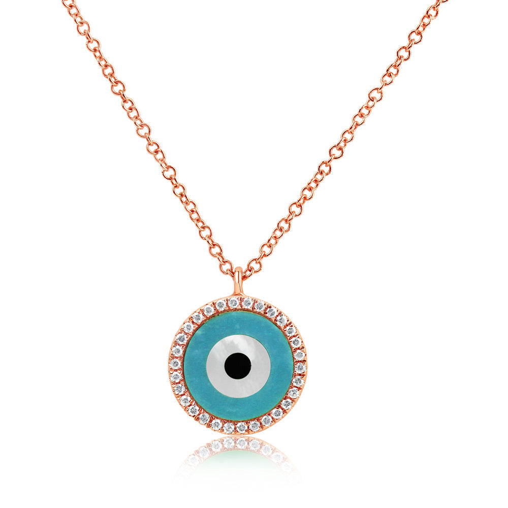 Round Evil Eye Necklace Rose Gold