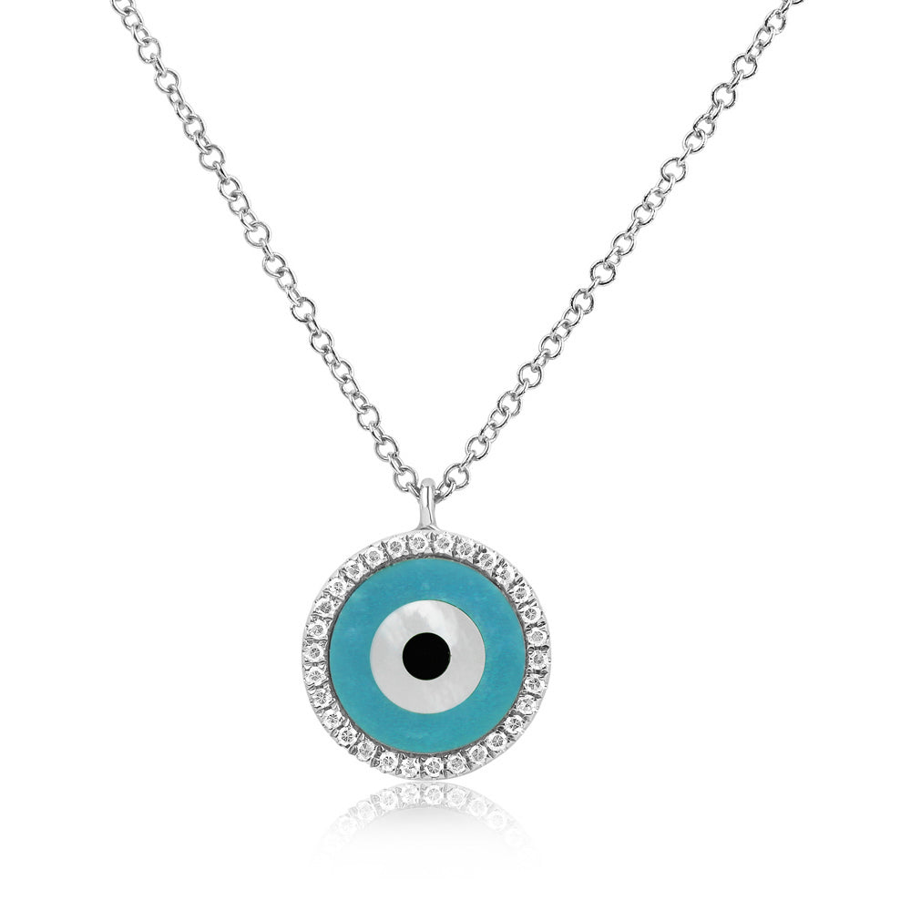 Round Evil Eye Necklace White Gold
