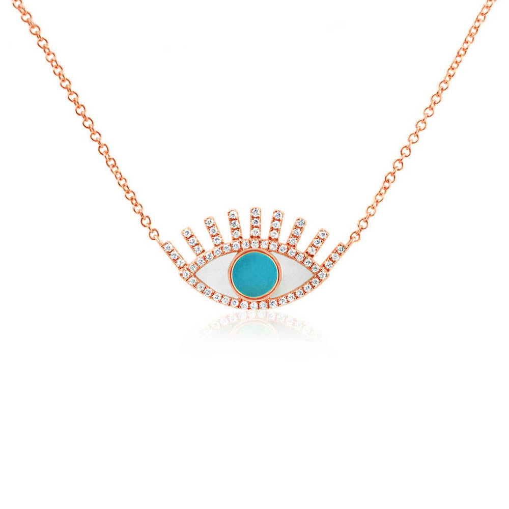 Turquoise Evil Eye Necklace Rose Gold