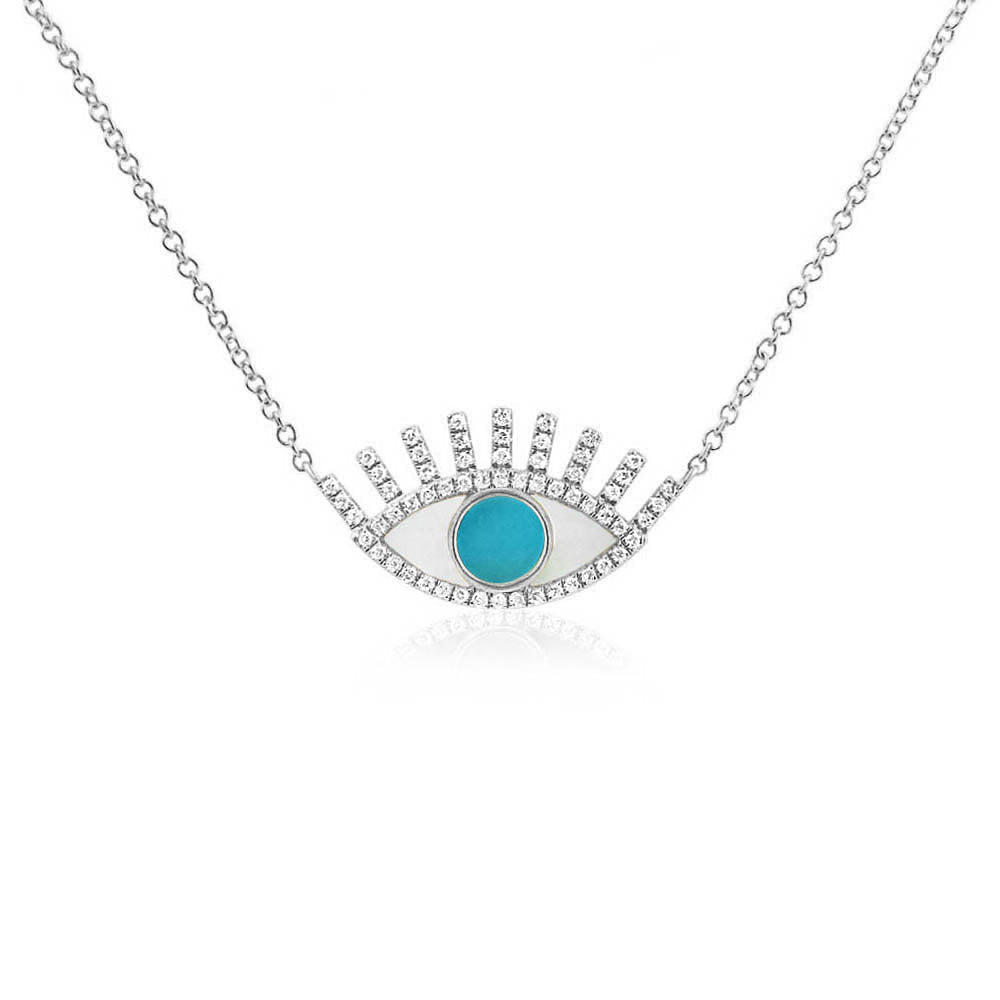 Turquoise Evil Eye Necklace White Gold
