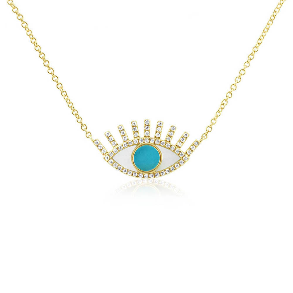 Turquoise Evil Eye Necklace Yellow Gold