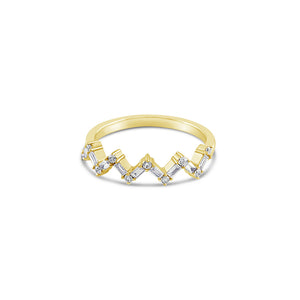 Baguette and Round Diamond Zig Zag Ring Yellow Gold