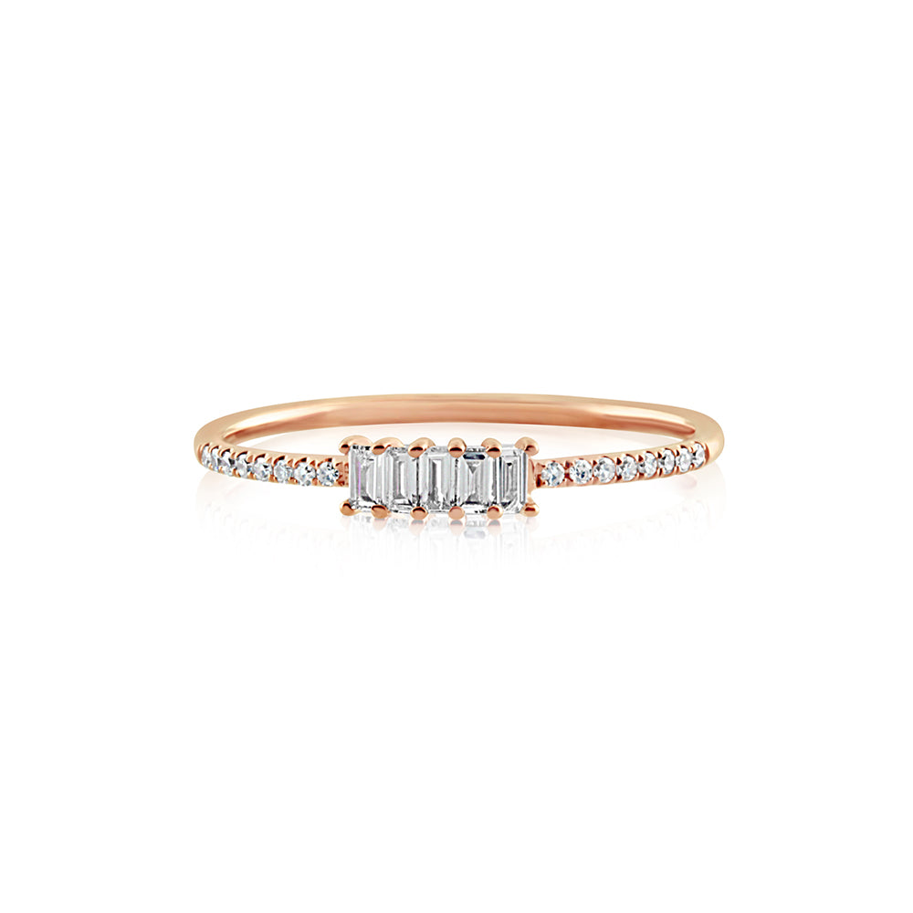 Five Baguette Diamond Ring Rose Gold
