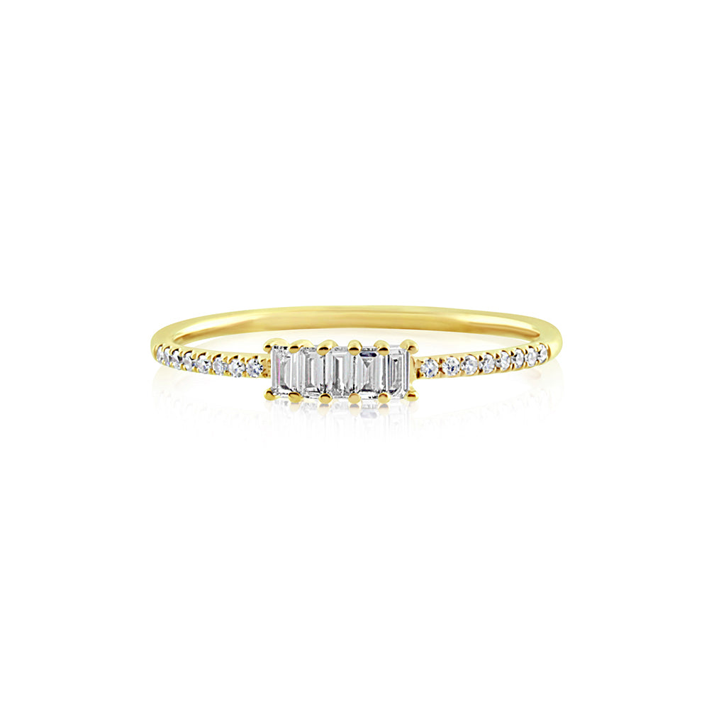 Five Baguette Diamond Ring Yellow Gold