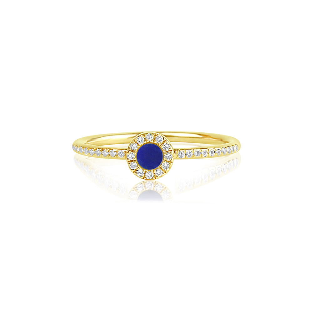 Diamond and Lapis Disc Ring Yellow Gold