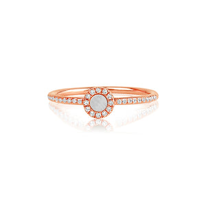 Diamond and Mother of Pearl Disc Ring Rose Gold