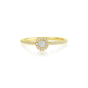 Diamond and Mother of Pearl Disc Ring Yellow Gold