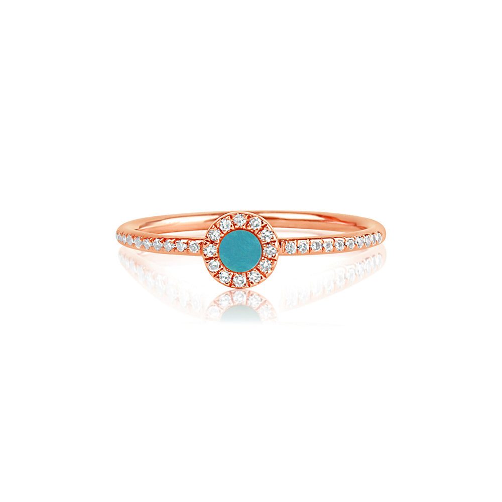 Diamond and Turquoise Disc Ring Rose Gold