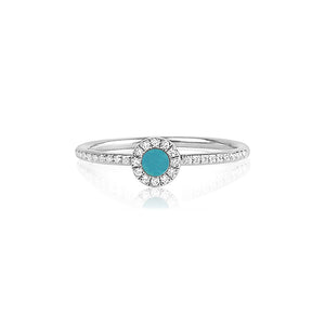 Diamond and Turquoise Disc Ring White Gold