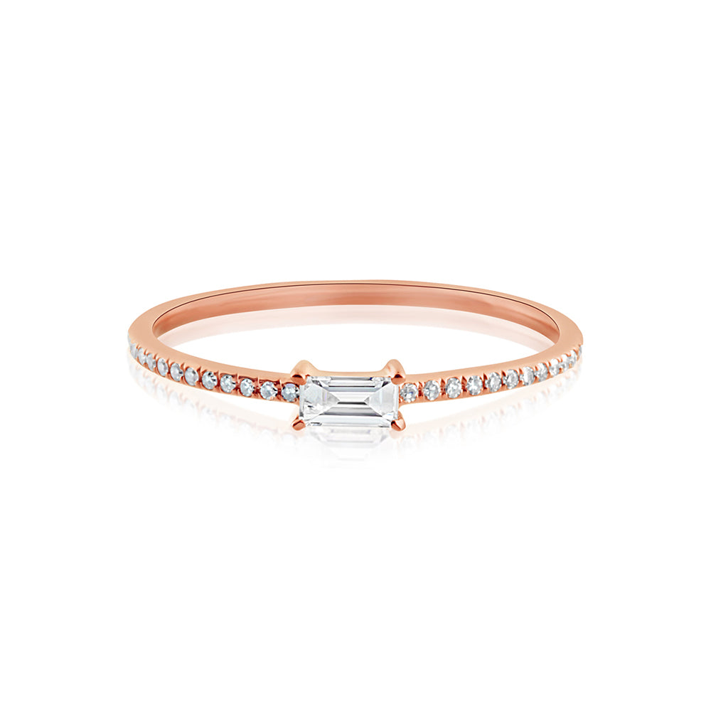 Horizontal Baguette Diamond Ring Rose Gold