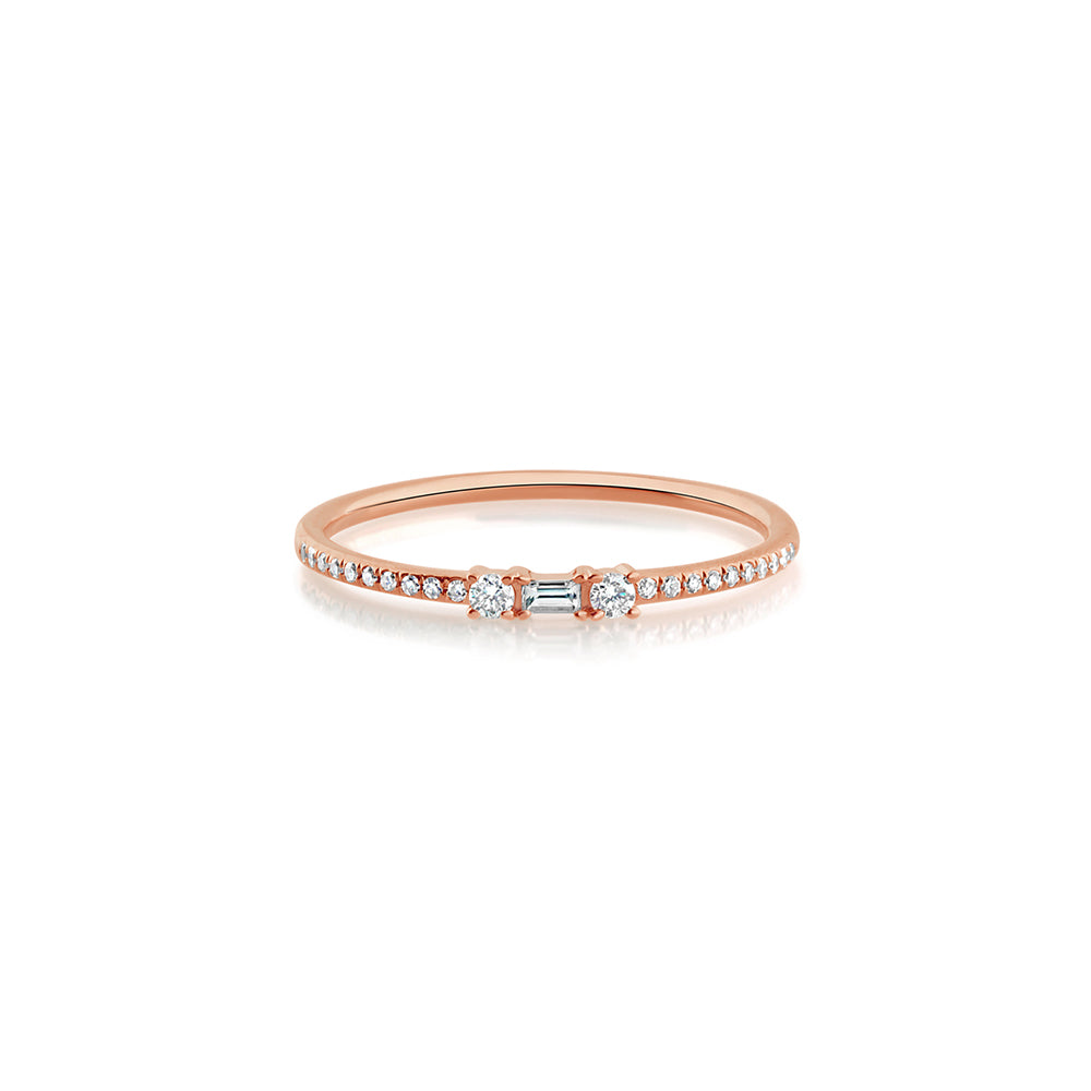 Baguette and Round Diamond Ring Rose Gold