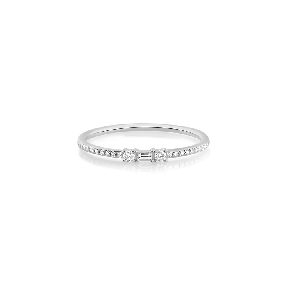 Baguette and Round Diamond Ring White Gold