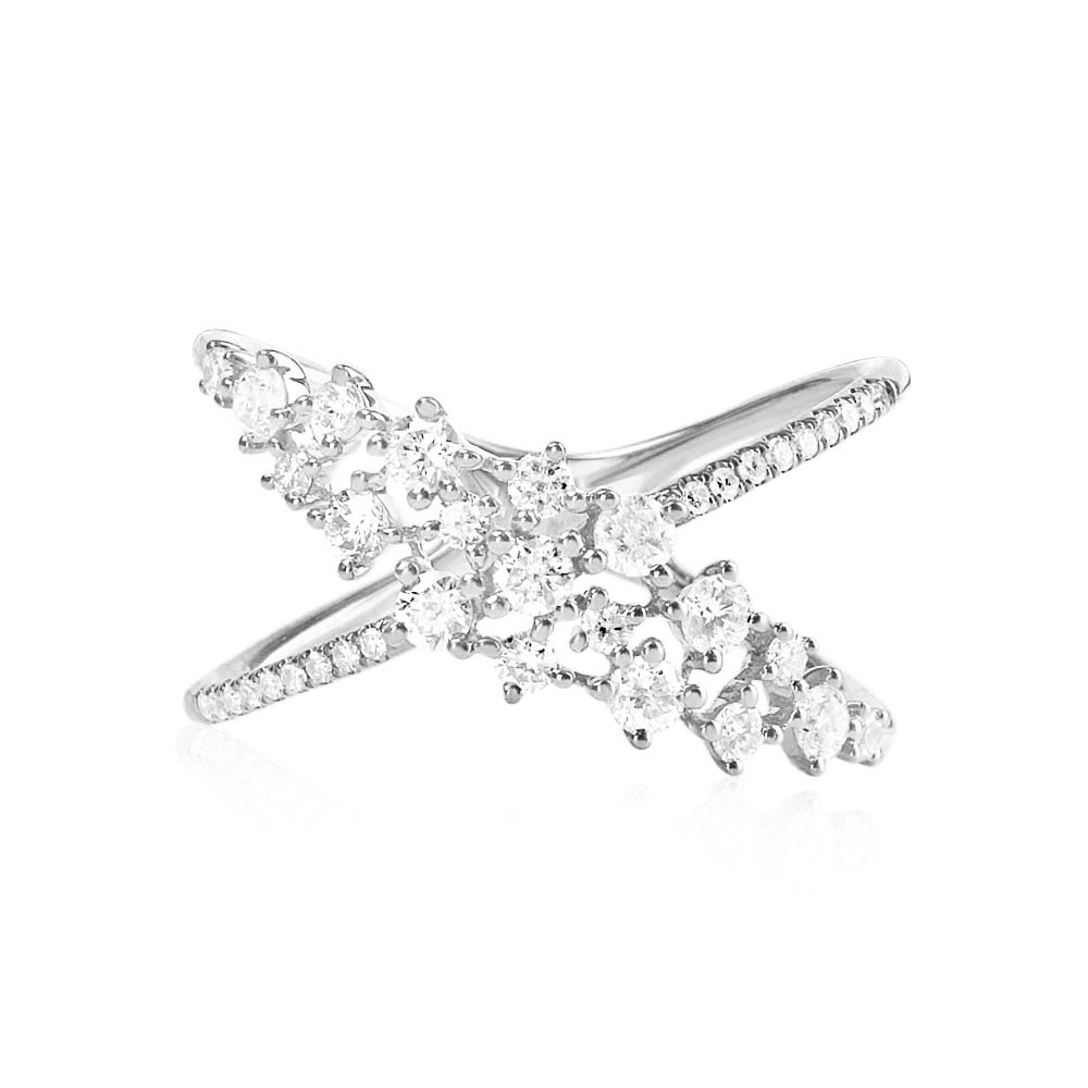 Scattered Diamond X Ring White Gold