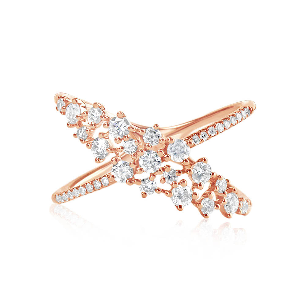 Scattered Diamond X Ring Rose Gold LUU - Main Image