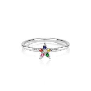 Rainbow Star Ring White Gold