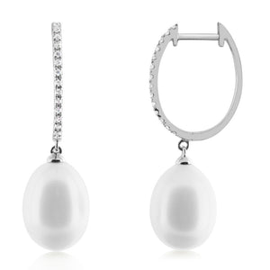 Pearl and Diamond Hoop Earrings White Gold
