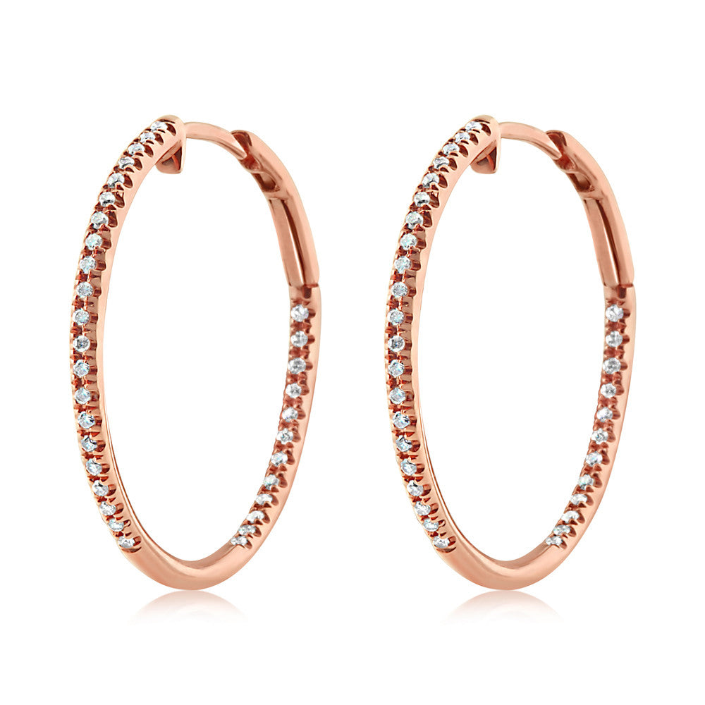 Diamond Hoop Earrings Medium Rose Gold