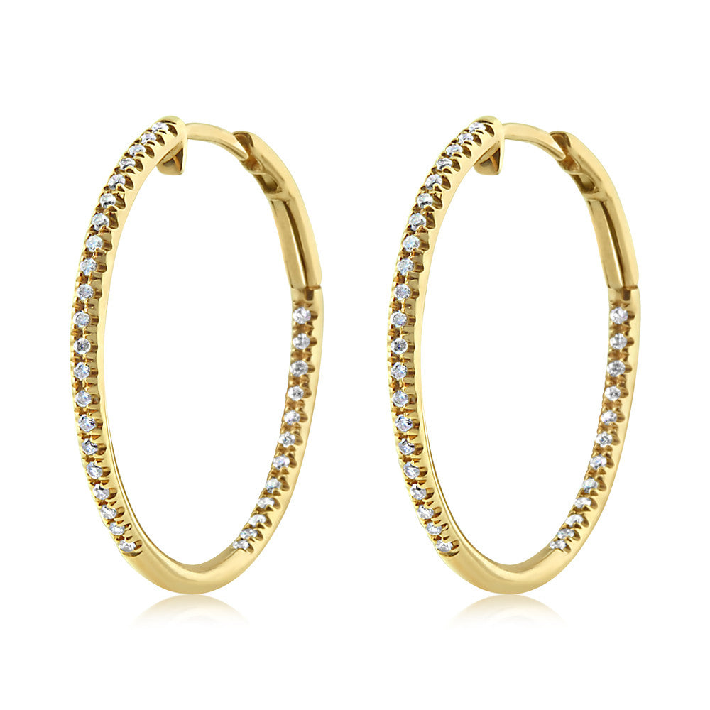 Diamond Hoop Earrings Medium Yellow Gold