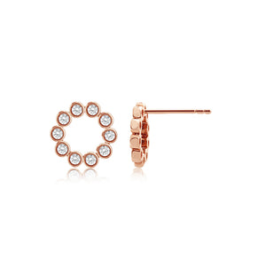 Diamond Bezel Circle Earrings Rose Gold