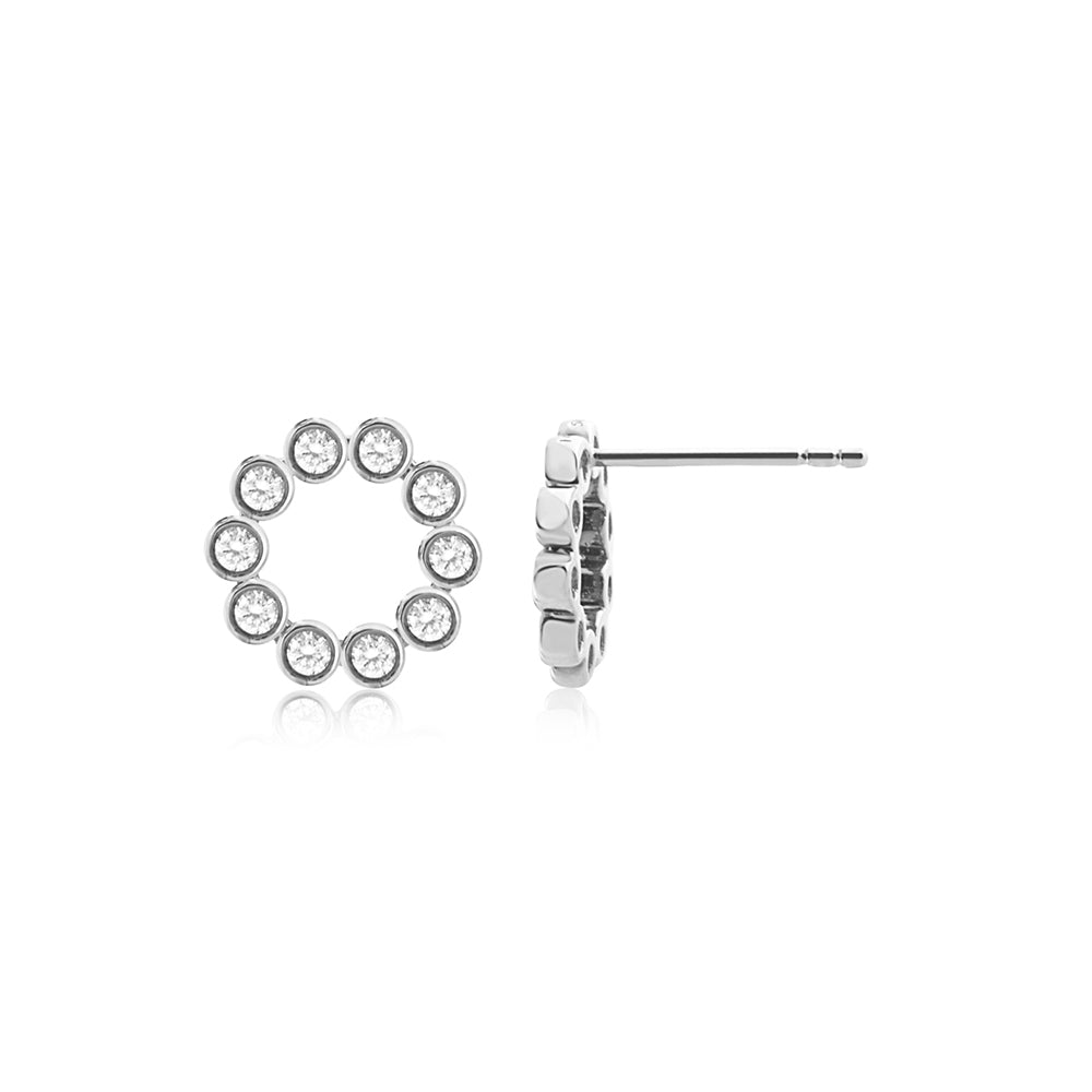 Diamond Bezel Circle Earrings White Gold