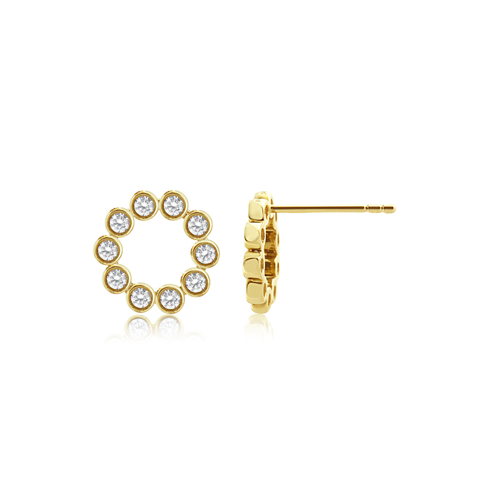 Diamond Bezel Circle Earrings Yellow Gold