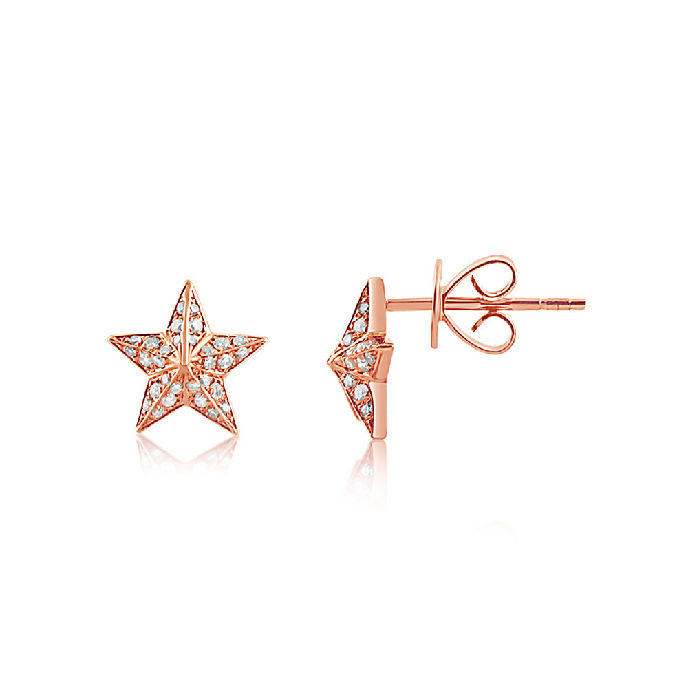 Diamond Barn Star Earrings Rose Gold