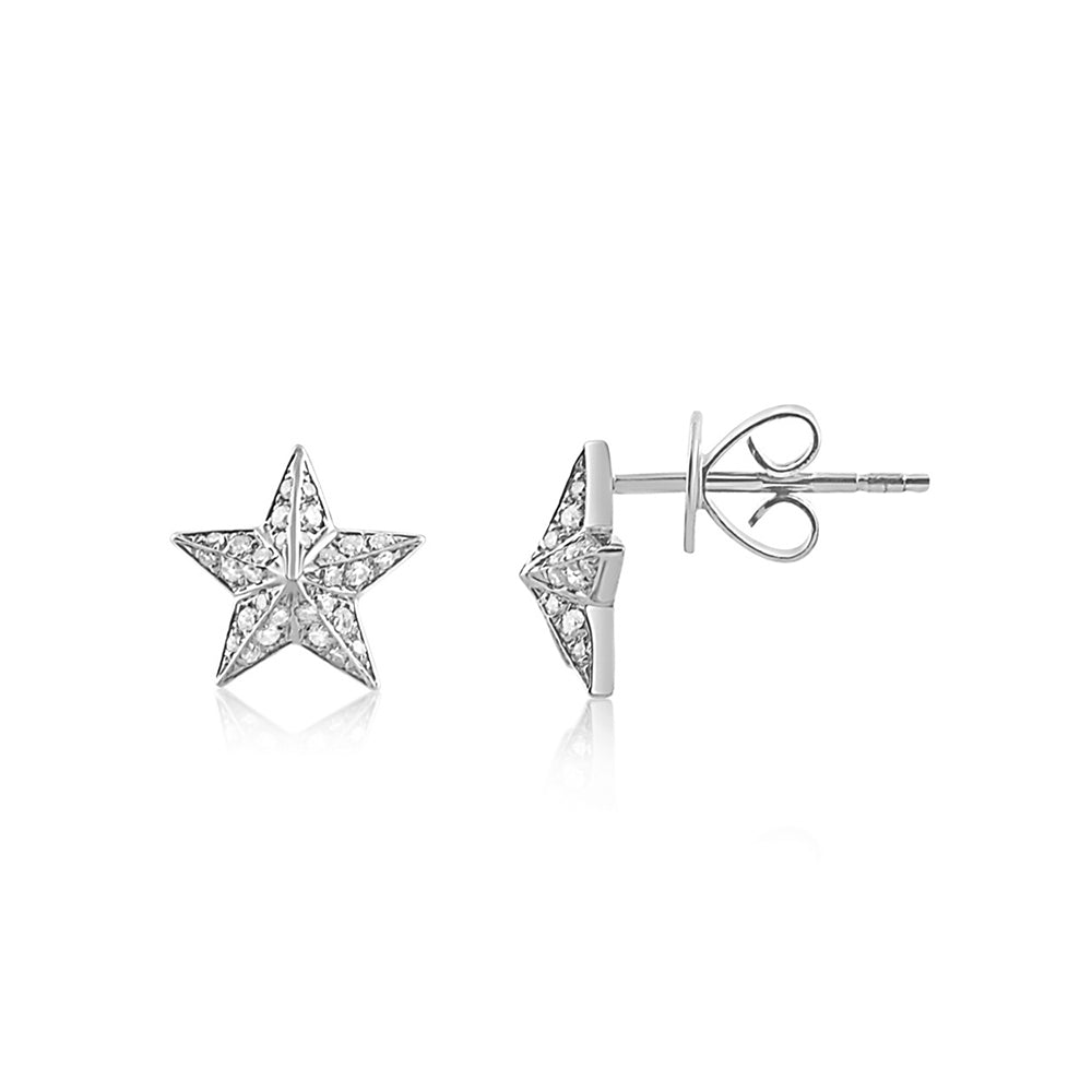 Diamond Barn Star Earrings White Gold