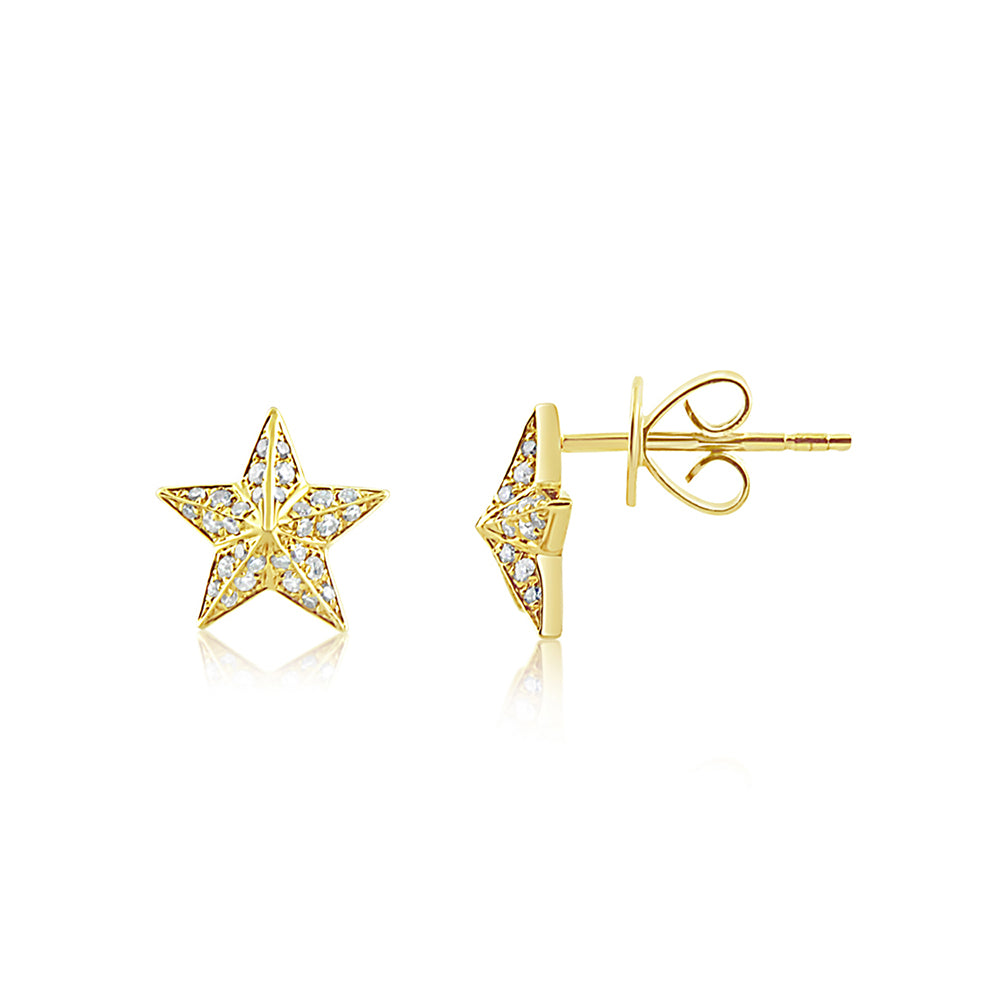 Diamond Barn Star Earrings Yellow Gold