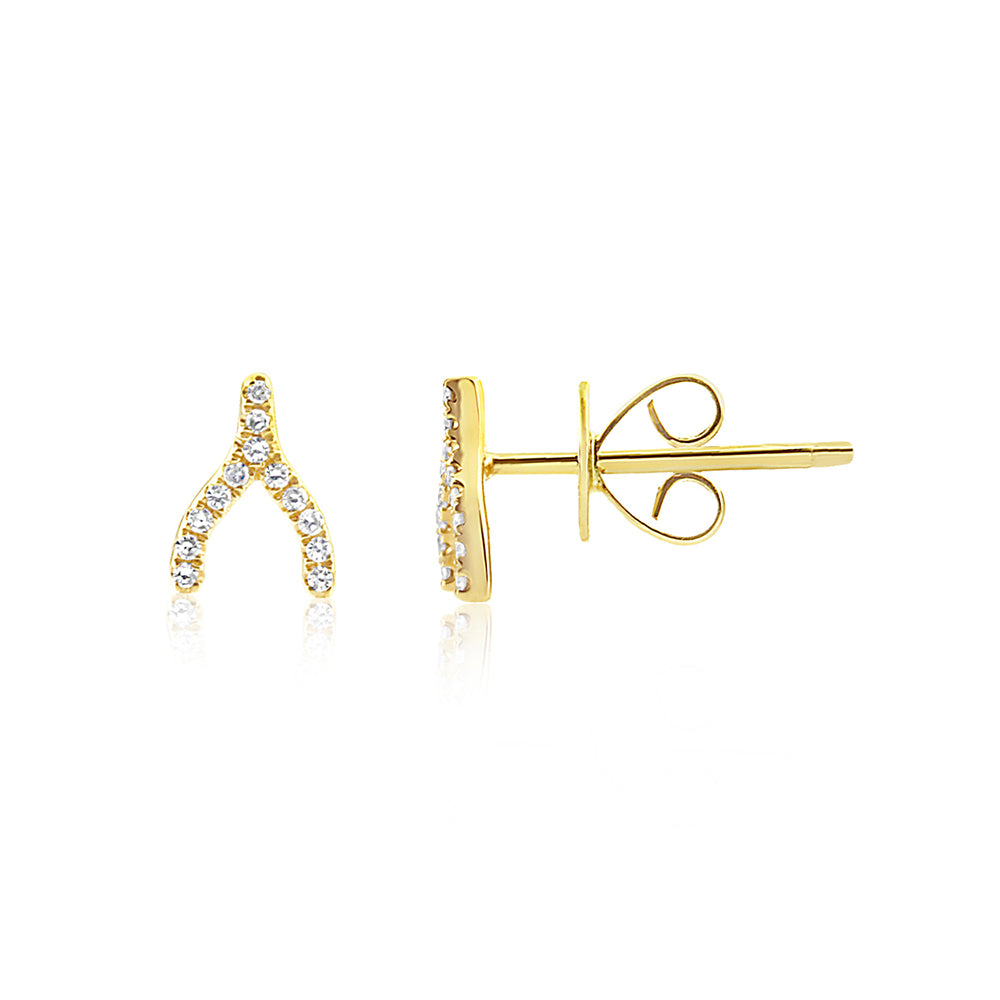 Diamond Wishbone Earrings Yellow Gold