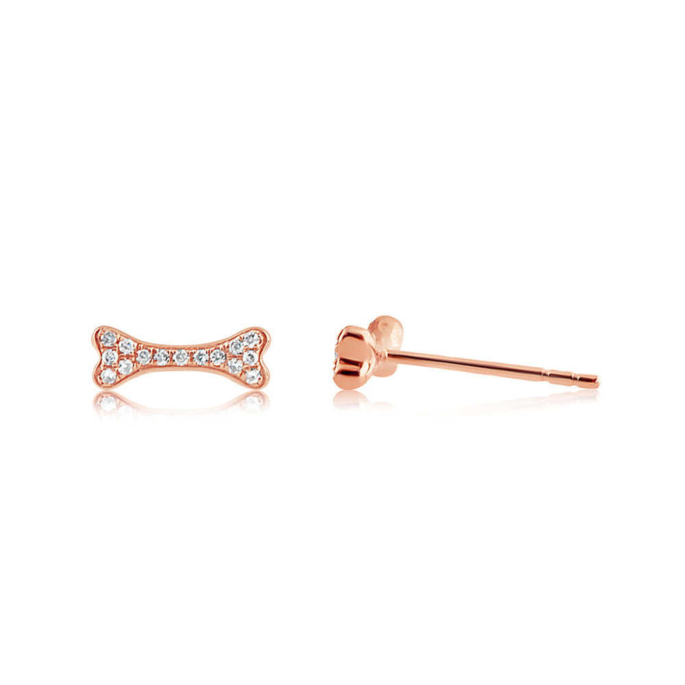 Diamond Dog Bone Earrings Rose Gold