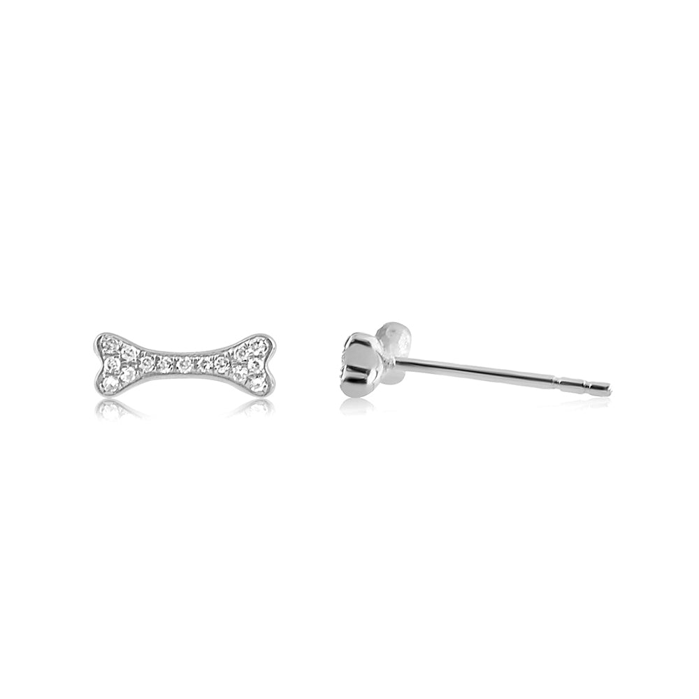 Diamond Dog Bone Earrings White Gold