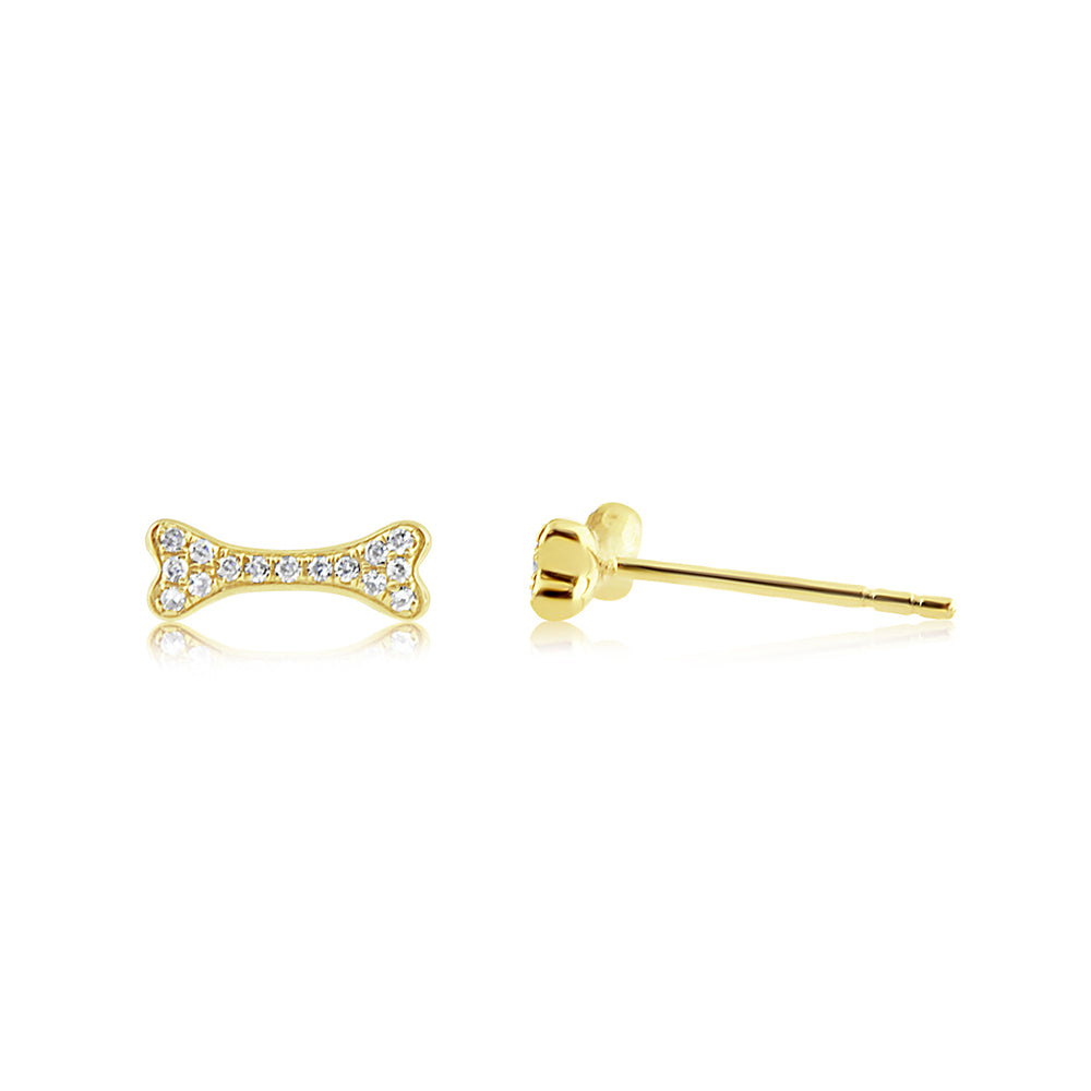 Diamond Dog Bone Earrings Yellow Gold