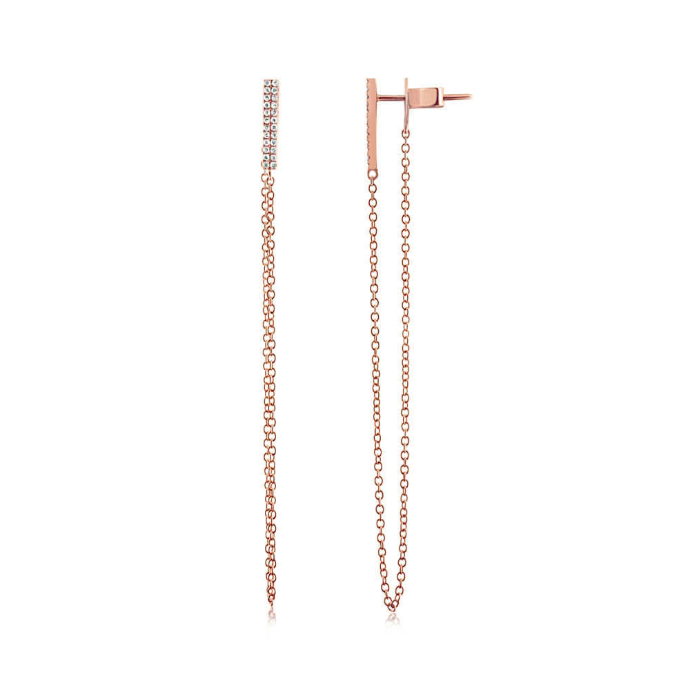 Diamond Bar Chain Earrings Rose Gold