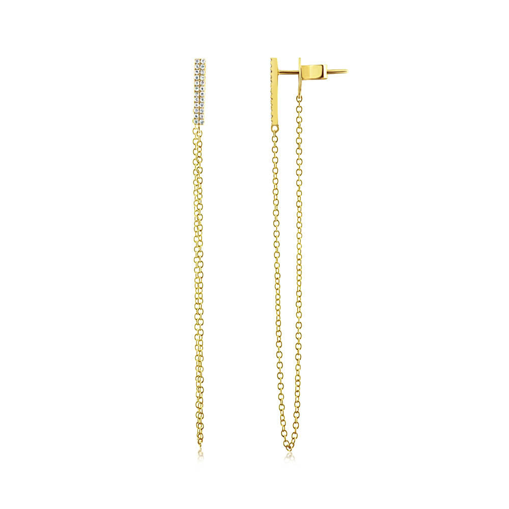 Diamond Bar Chain Earrings Yellow Gold