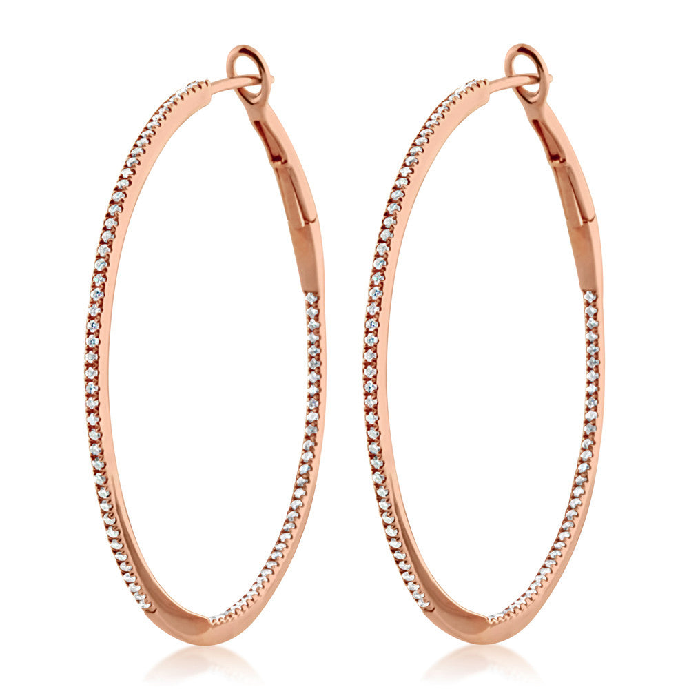 Diamond Hoop Earrings Large Rose Gold