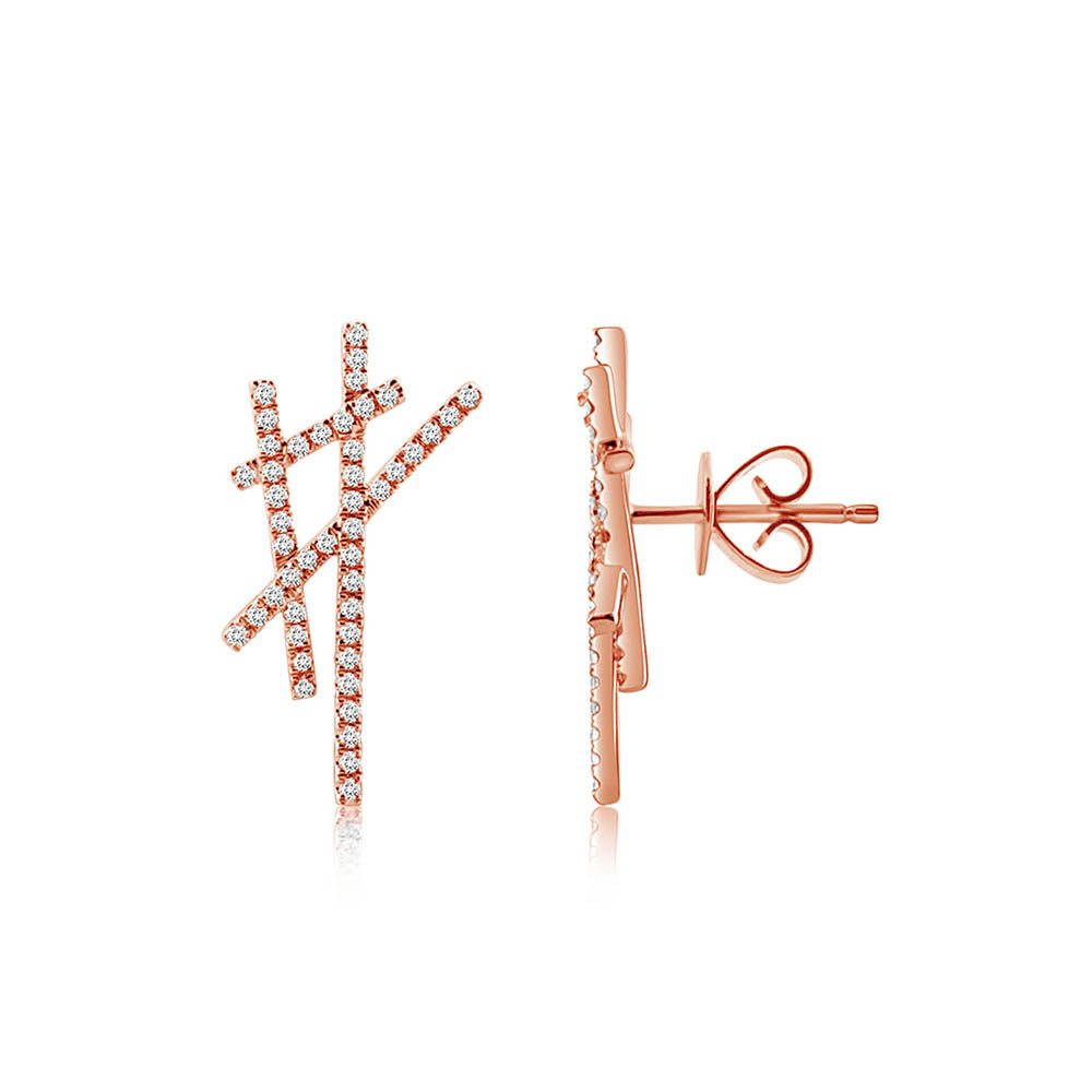 Diamond Criss Cross Earrings Rose Gold