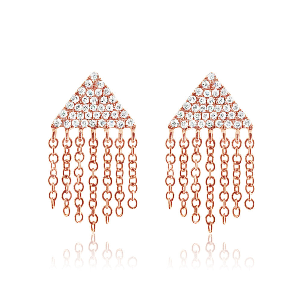 Diamond Triangle Fringe Earrings Rose Gold