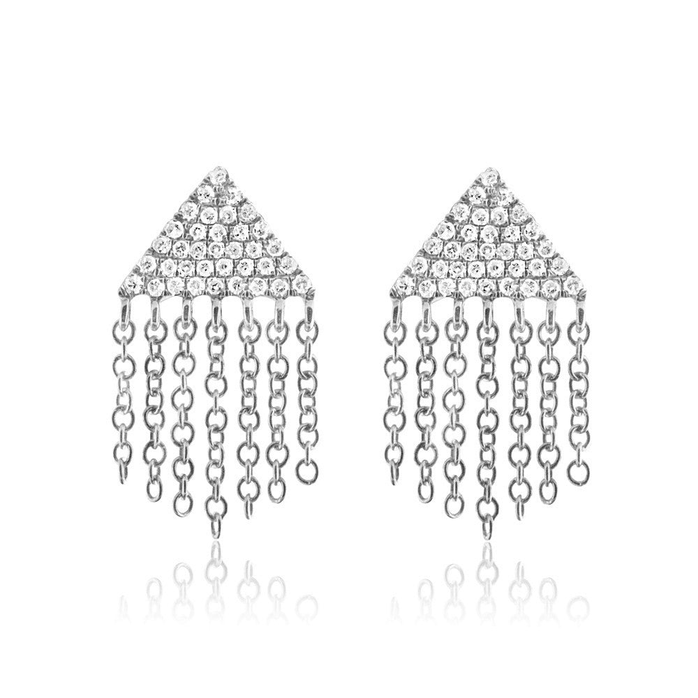 Diamond Triangle Fringe Earrings White Gold