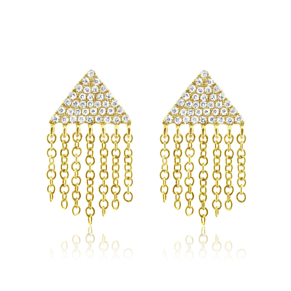 Diamond Triangle Fringe Earrings Yellow Gold