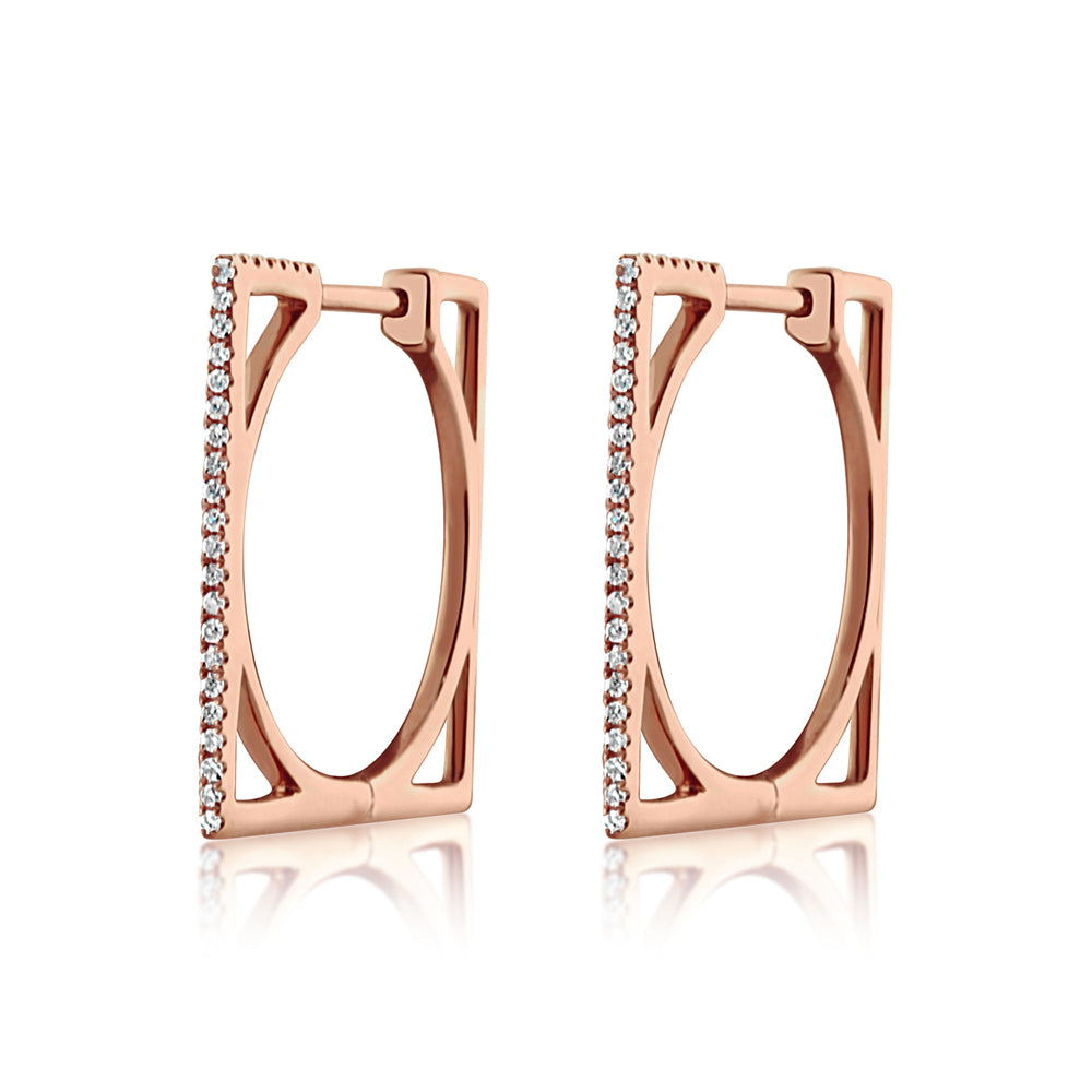 Diamond Square Hoop Earrings Rose Gold