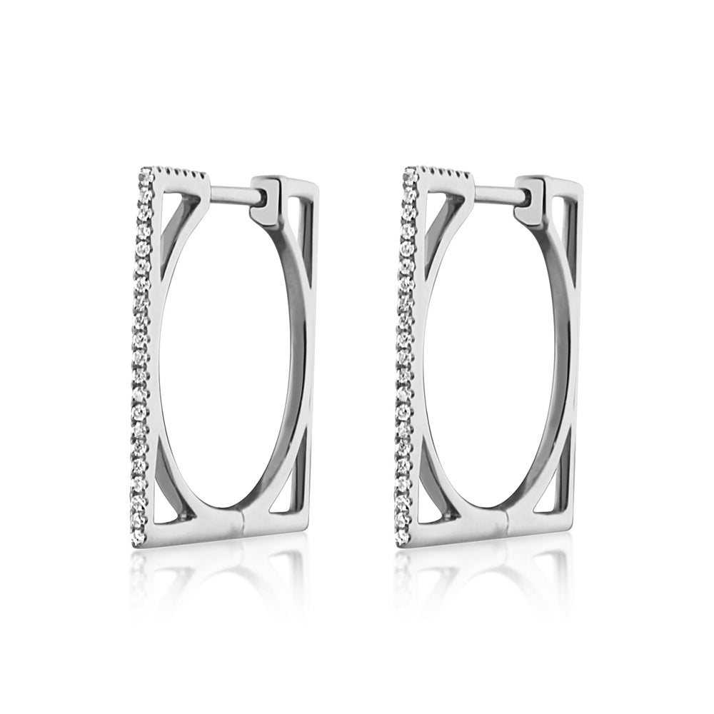 Diamond Square Hoop Earrings White Gold
