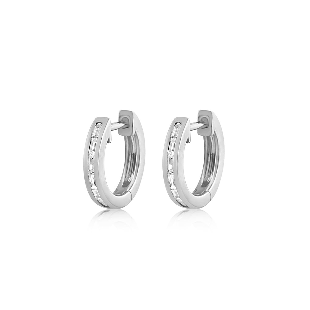 Baguette Diamond Huggie Earrings White Gold