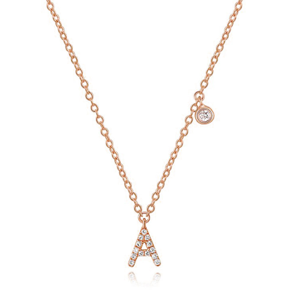 Diamond Initial Necklace Rose Gold