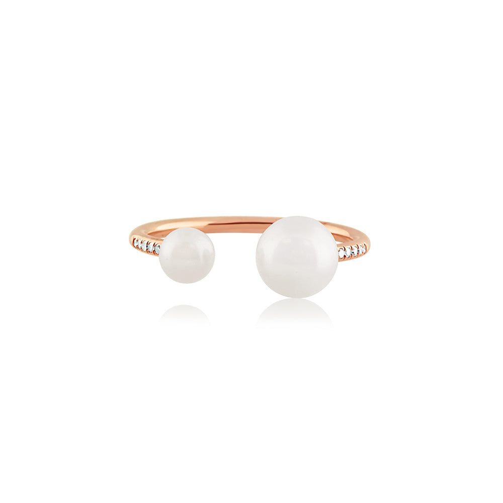 Diamond and Pearl Open Ring Rose Gold