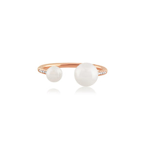Diamond and Pearl Open Ring Rose Gold