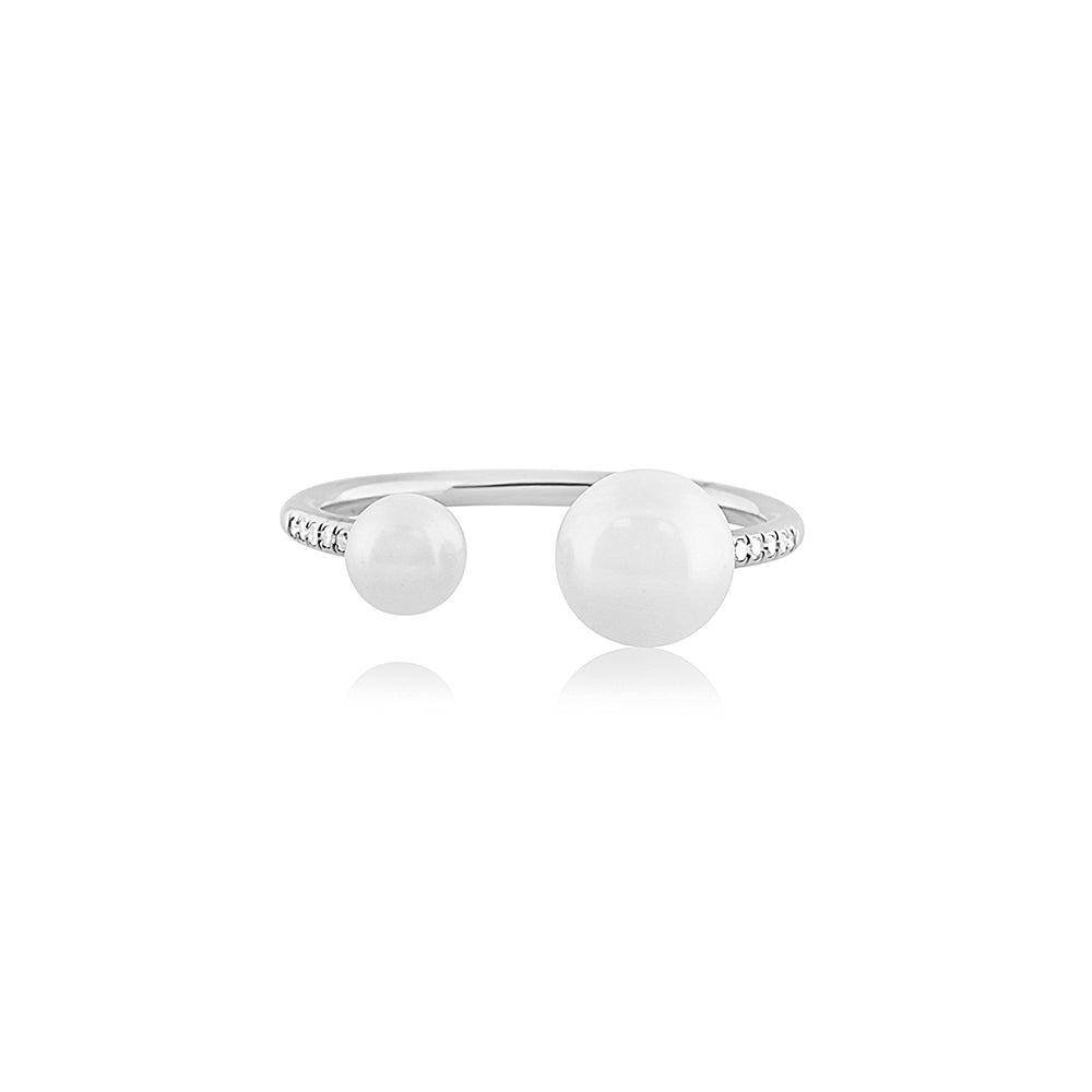 Diamond and Pearl Open Ring White Gold